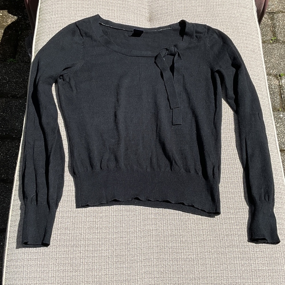 Gap Black Long Sleeve Sweater with Bow Detail, Size Small